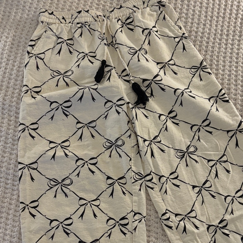 Cream and Black Bow Patterned Pants from World Market